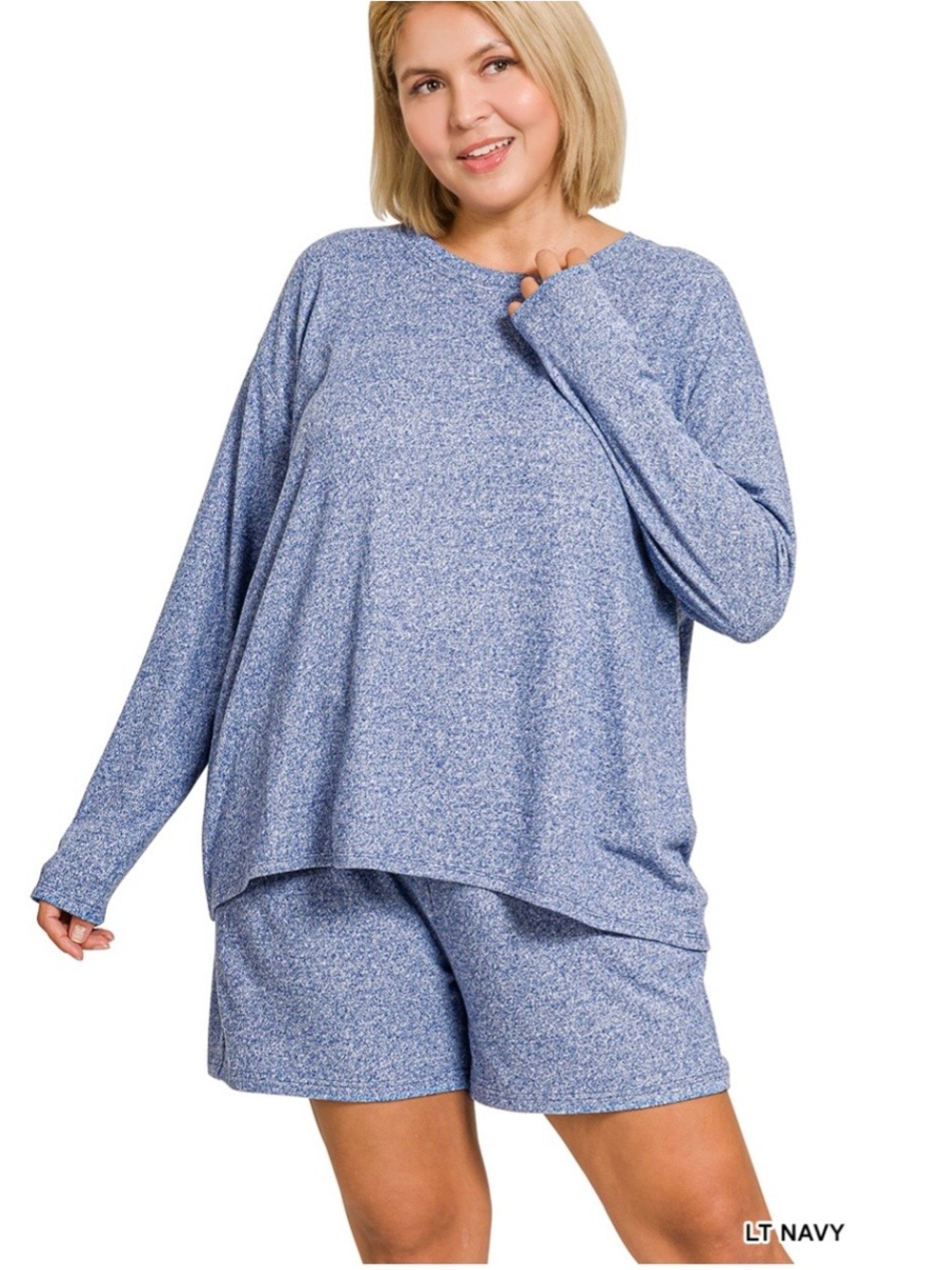 NEW! Plus Size LT Navy Plus soft melange long sleeve tee & shorts set Size 3X